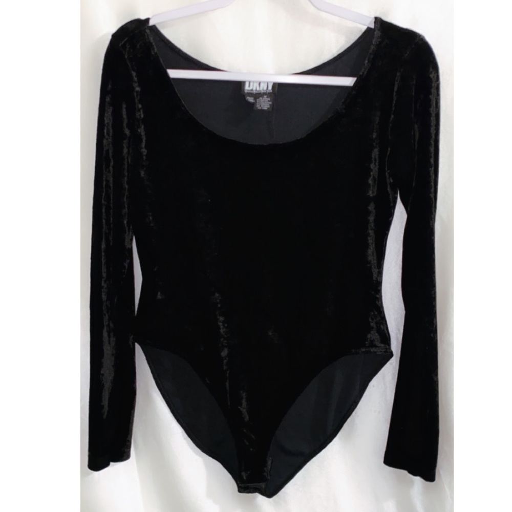 DKNY Black Velvet Boatneck Bodysuit